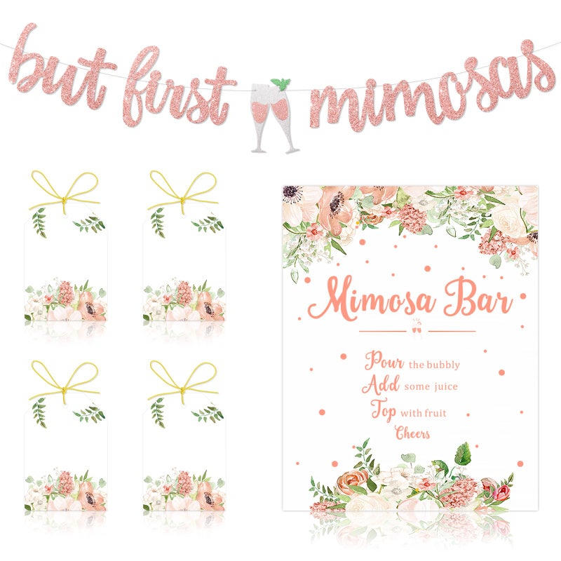 Faisichocalato Mimosa Bar Sign, But First Mimosas Banner, Boho Floral Wedding & Bridal Shower Decor, Rustic Party Sign for Mimosas & Celebrations - Image 1